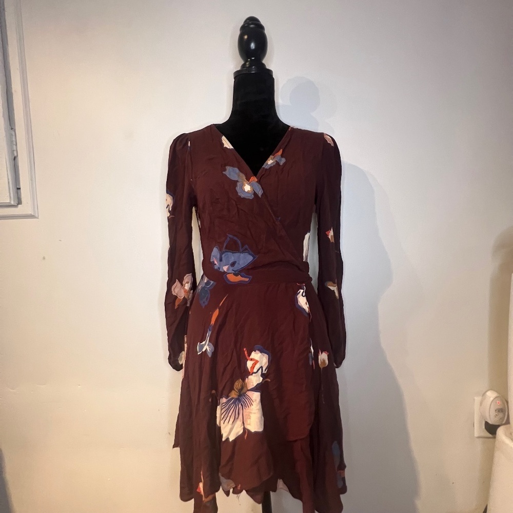 Ecote Floral Wrap Dress - Burgundy and White